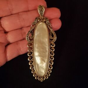 Elegant Huge MOP and Marcasite Pendant